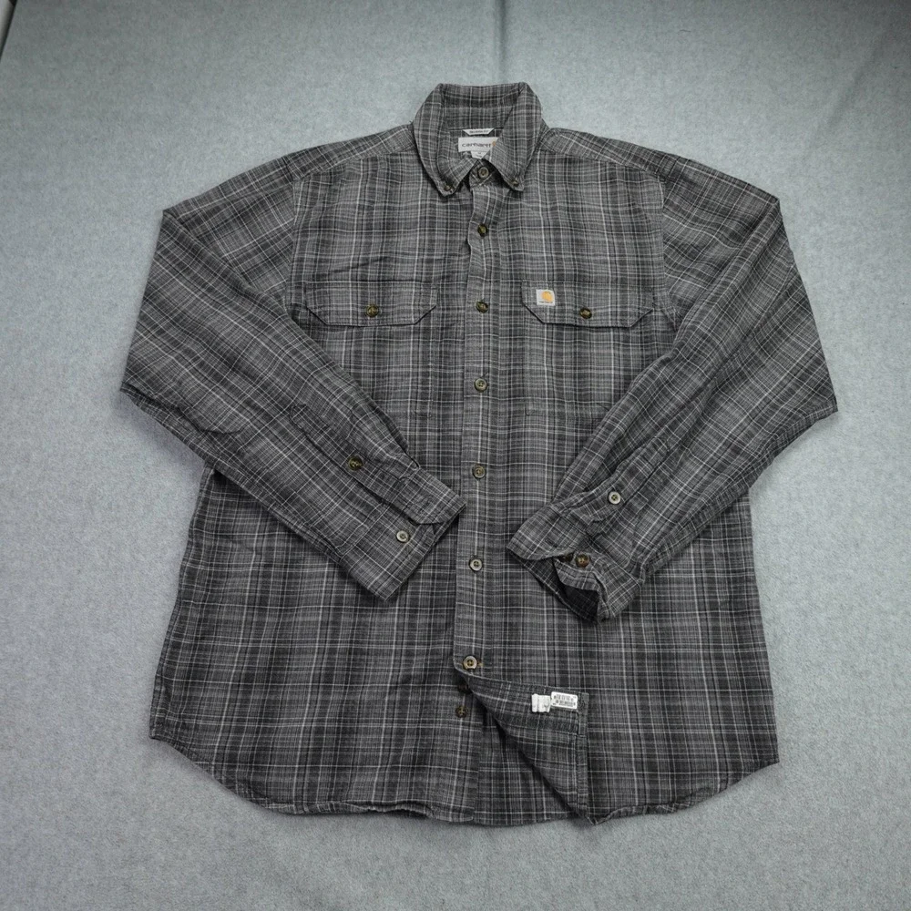 Carhartt Shirt Mens M Gray Plaid Relaxed Fit Long Sleeve Button Up Workwear‎